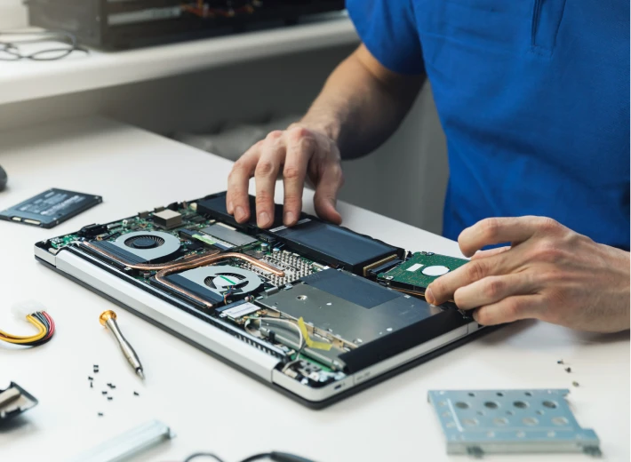 Inside view of a disassembled laptop